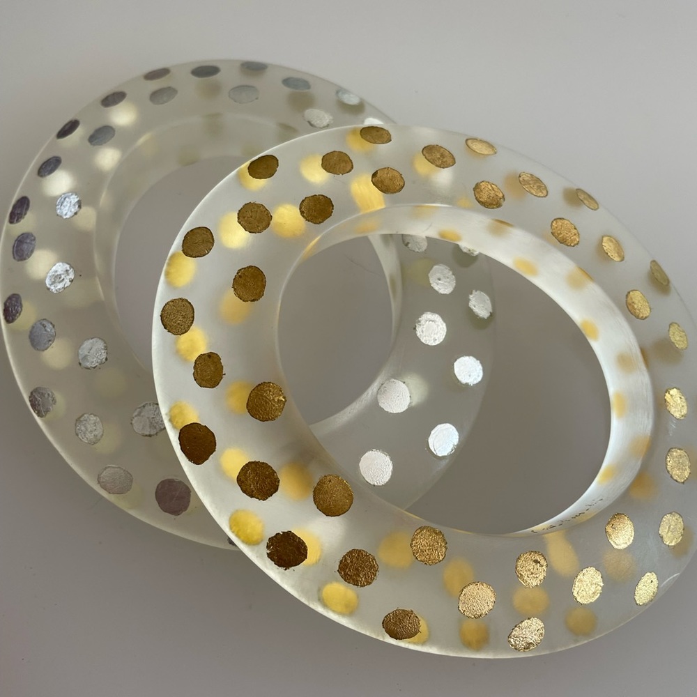 Set of Gold and Silver Patricia Von Musulin Polka Dot Lucite Bangle Bracelets